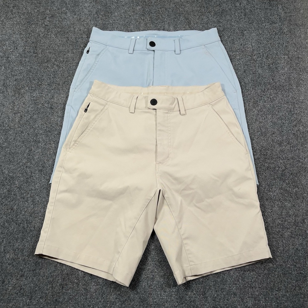 2- Myles Tour Shorts Mens 30 9" Inseam Tan Blue Performance Stretch Golf Preppy